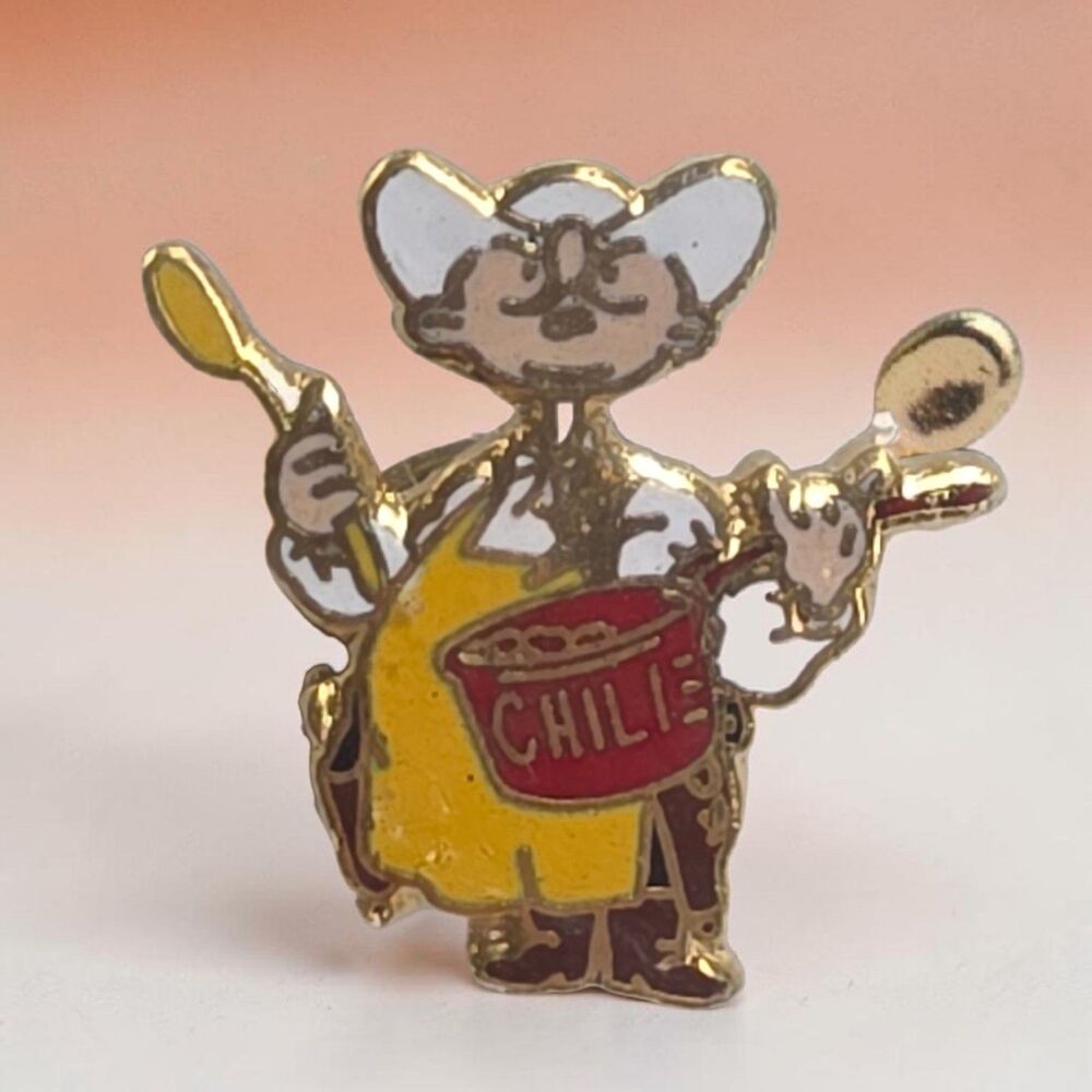 Silverado Days Chili Cook-Off Vintage Enamel Lapel Pin Chef Cook Mascot NIP 1"
